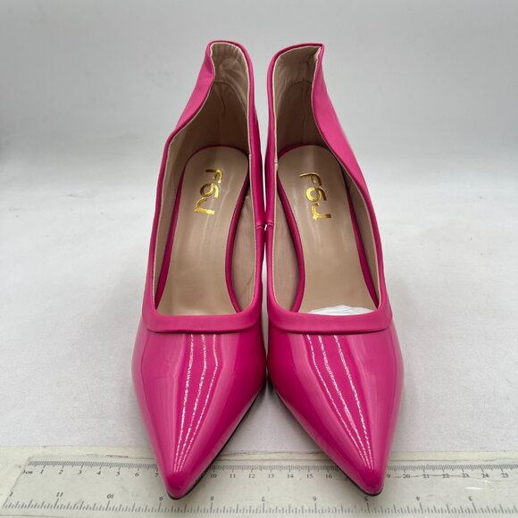 FSJ Deep Pink Pointed Toe Slip On Crystal Pumps Gorgeous Three Diamonds Heel Sho - Picture 3 of 8